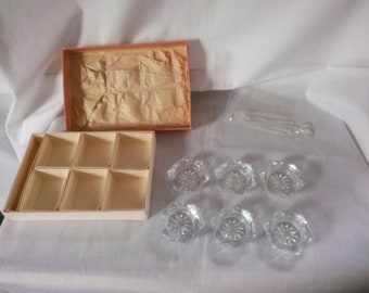 Set Of Six Salt Cellars with Spoons - Salt Cellars - Salts - Salt Dips - Salt Cellar - Salt Cellars with Glass Spoons - Vintage Salt Cellars
