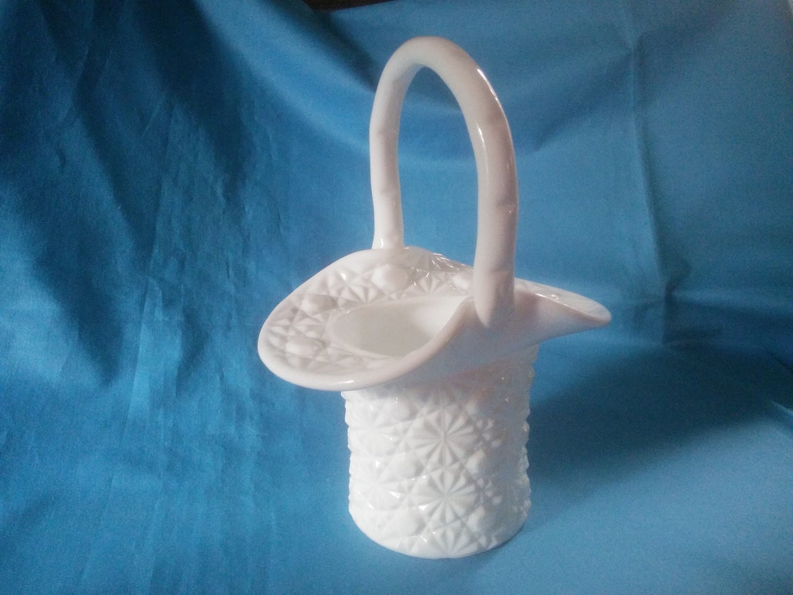 Vintage Milk Glass Basket Vintage White Basket Milk Glass Etsy