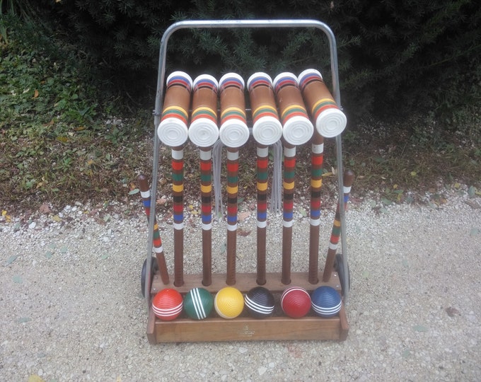 Vintage Forster Six Player Wood Croquet Set With Wood Wheeled Etsy