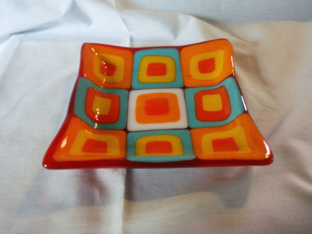 Vintage Art Glass Tray Colorful Art Glass Tray Ashtray Serving Tray
