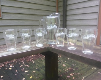 Vintage Set of Six Coke Glasses and Pitcher - Coke Glasses - Coca-Cola Glasses and Pitcher - Soda Glasses - Six Coke GlassesGlasses