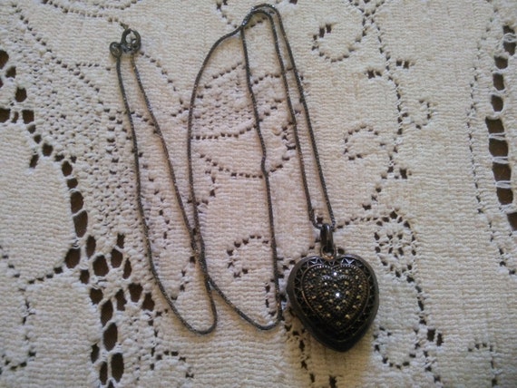 Vintage Sterling Heart Locket with Marcasites - L… - image 3