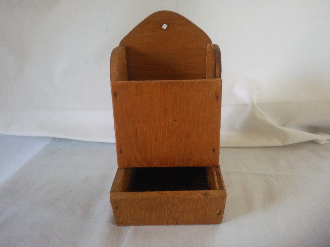 Vintage Wood Match Stick Holder Kitchen Match Box Holder Kitchen Match ...
