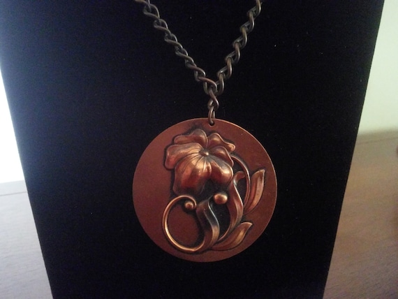 Vintage Copper Medallion - Copper - Copper Necklace - Copper Lilly Necklace - Lilly Medallion - Copper Floral Medallion