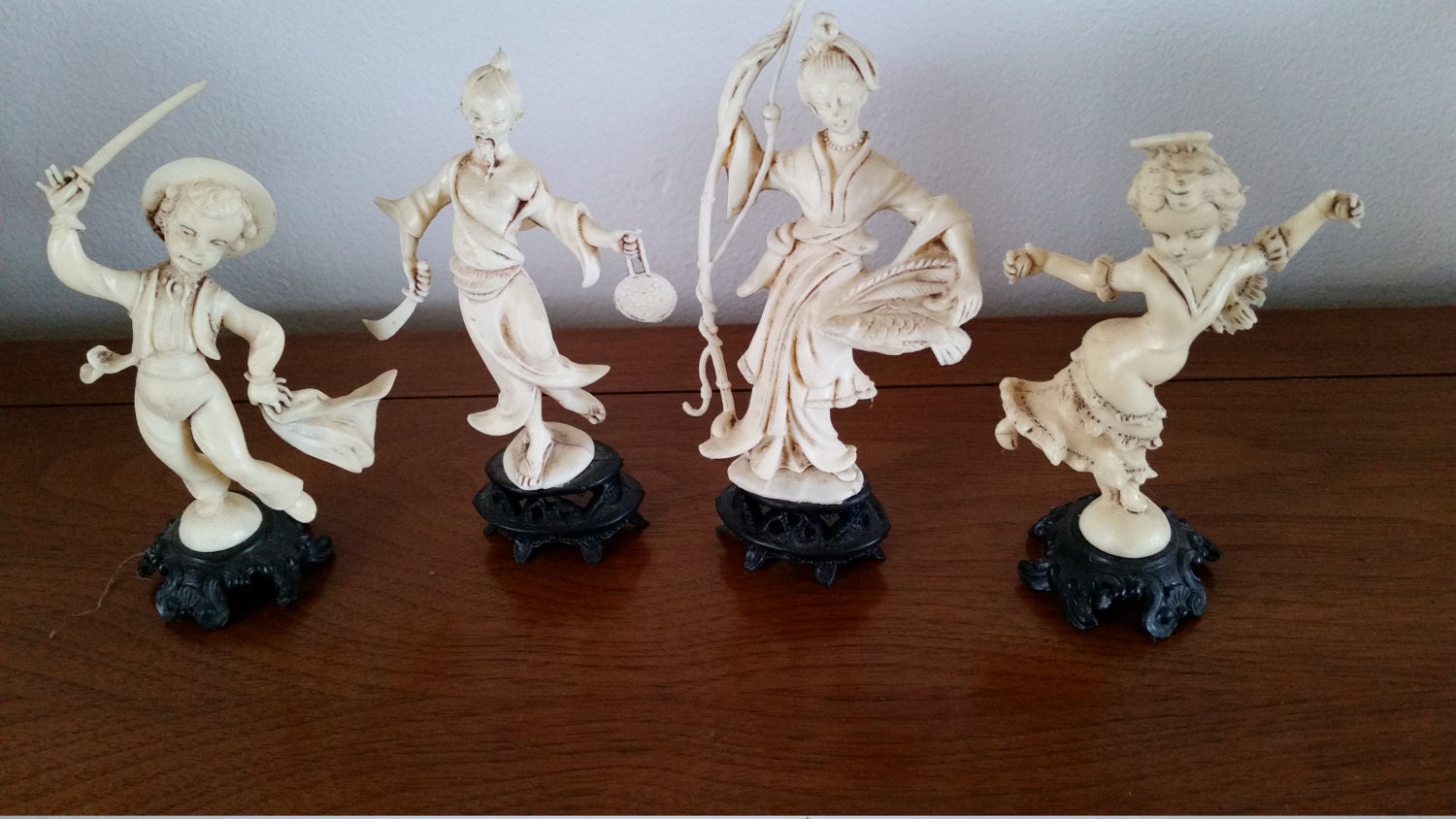 Vintage Statues Marked Italy - Plastic Oriental Figurines and Boy