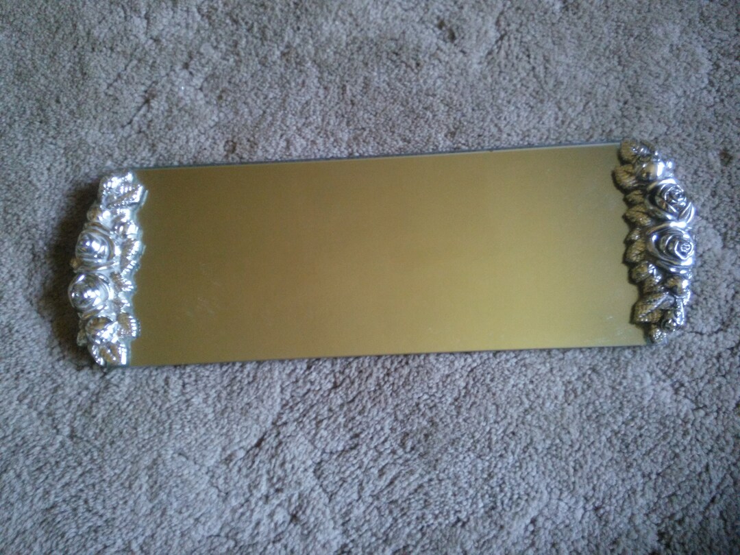 Vintage Mirrored Perfume Tray Dresser Mirror Tray With Rose Handles