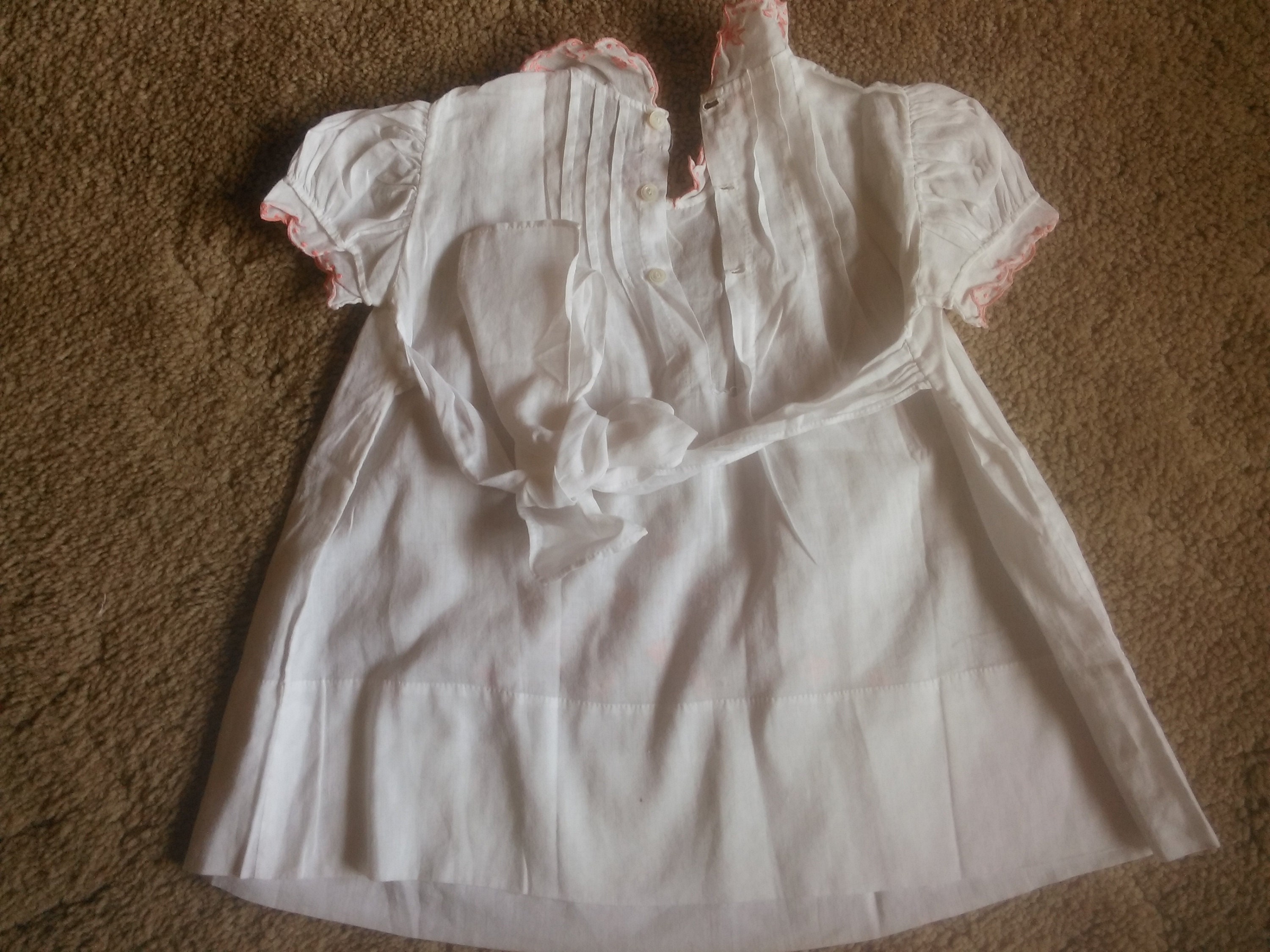 Robe Vintage Pour Bébé 6 Mois - Broderie Ours, Manches Longues, Bleue - Occasion Très Bon état