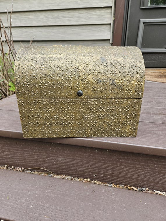 Vintage Chest - Trunk - Brass Overlay on Wood Treasure Chest - Brass Covered Box - Vintage Storage - Treasure Chest