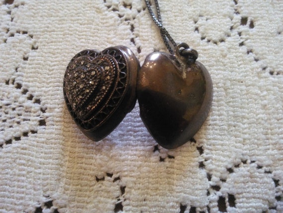 Vintage Sterling Heart Locket with Marcasites - L… - image 6