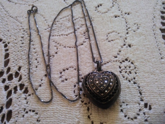 Vintage Sterling Heart Locket with Marcasites - L… - image 2