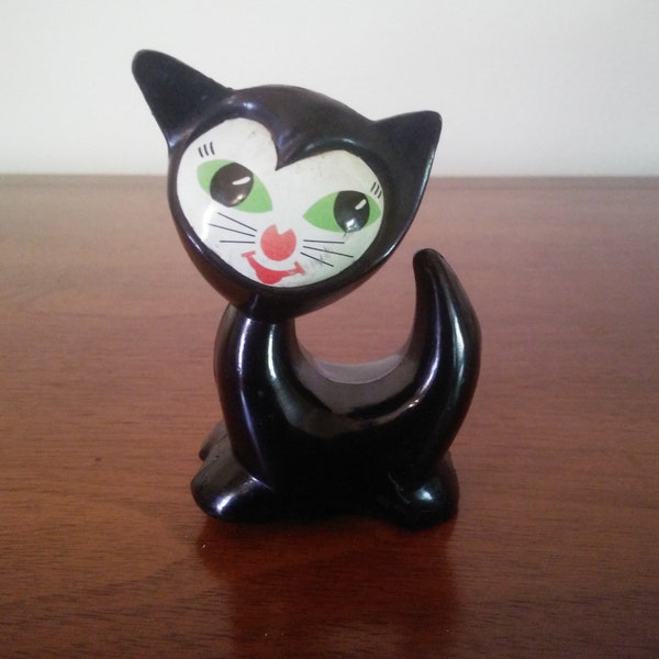 Vintage Nani Cat  - Vintage Cat Toy -  947 Cat - Cat with Wheels - Lehmann - Made in West Germany - Black Cat - Push Toy
