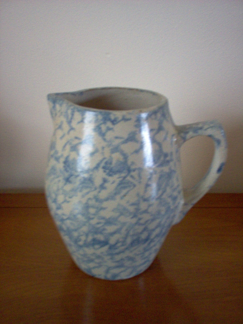 Antique Blue Sponge Ware Pitcher Vintage Pitcher Etsy