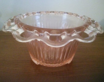 Vintage Pink Lace - Pink Depression Glass - Pink Lace Edge Dish - Pink Candy Dish