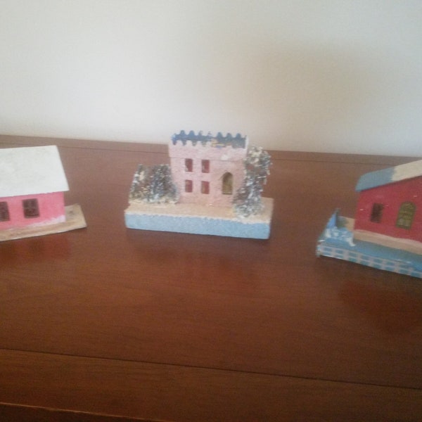 Vintage Cardboard Christmas Houses - Vintage Christmas - Christmas Decor - Christmas House - Three Cardboard Houses