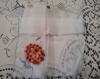 Vintage Hankie - Made in Switzerland - Vintage Embroidered Handkerchief - Cotton Hankie - Mid Century