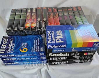 Vintage New VHS Tapes - VCR Tapes - VHS Tapes - 6 Hour Tape - Maxell - Polaroid - Sony - Fuji