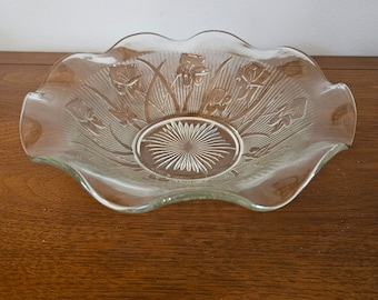 Vintage Iris & Herringbone Ruffled Edge Bowl - Iris and Herringbone Bowl - Clear Bowl - Iris and Herringbone - Serving Bowl - Salad Bowl