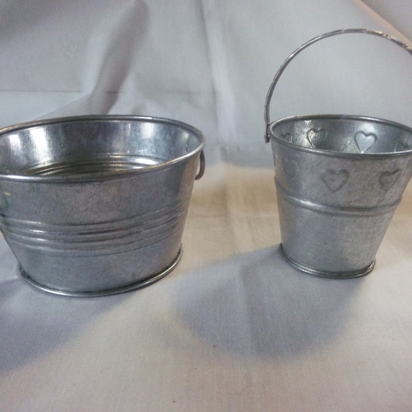 Vintage Set of Mini Galvanized Buckets - Mini Hosley - Fairy Garden Pails - Mini Bucket - Mini Tub - Hosley - B44