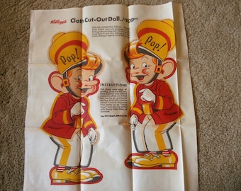 Vintage Kellogg's Rice Krispies Cut Out Doll Pattern - Pop - Pop Doll Pattern - Kellogg's - Doll Pattern - Vintage Doll Pattern - DRW