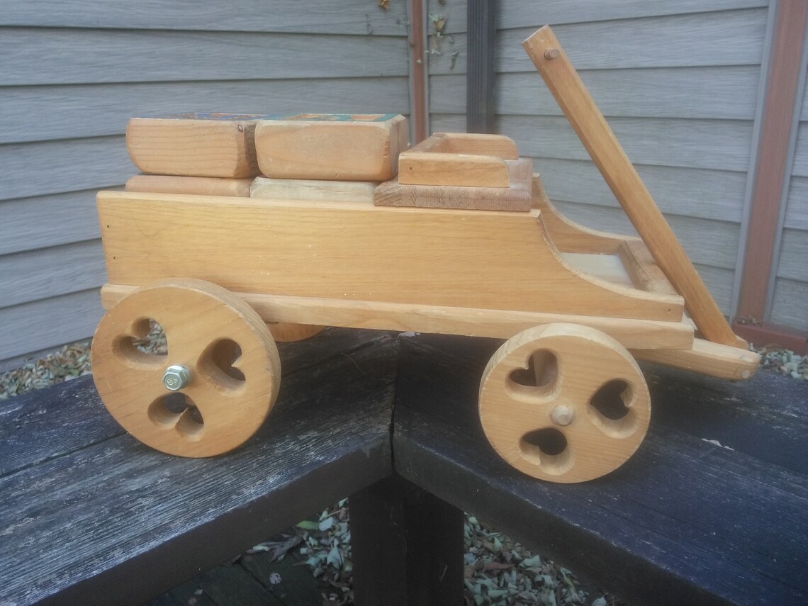 Vintage Wood Wagon Wooden Wagon Pull Toy Small Wood Etsy