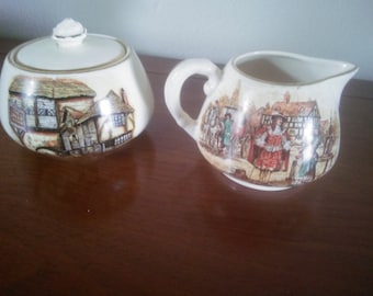 Vintage Individual Sugar and Creamer - Sugar and Creamer - Sugar Bowl With Creamer - Covered Sugar Bowl - England - Farmhouse