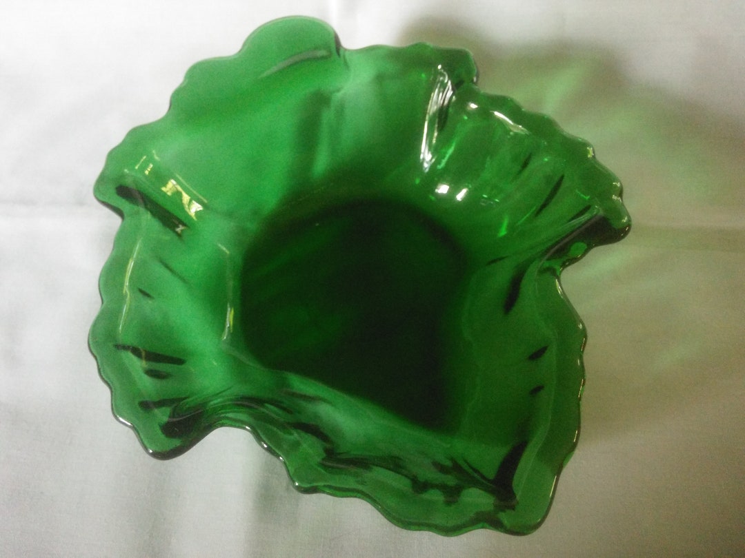 Vintage Green Leaf Dish Forest Green Dish Leaf Shaped Dish Anchor