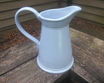 Vintage Ceramic Milk Pitcher - Blue Pitcher - Flower Pitcher - Vintage Farmhouse Decor - Blue Ceramic Pitcher - Picnic Vase
