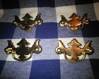 Vintage Set of Four Brass Dresser Hardware or Brass Drawer Pulls - Vintage Hardware - Dresser Hardware - Drawer Pulls