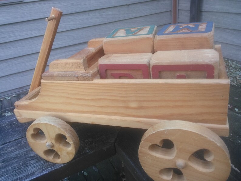 Vintage Wood Wagon Wooden Wagon Pull Toy Small Wood Etsy
