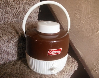 Vintage Coleman Cooler - Coleman Brown And White Beverage Cooler - Vintage Camping - Coleman Cooler - Coleman Beverage Jug