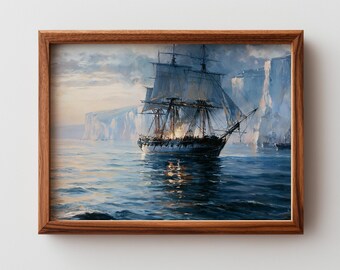 Großsegler auf offener Wasser Malerei - Stimmungsvolle maritime Landschafts Kunst, Vintage Dekoration 126