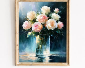 Blush Rose Malerei, romantische druckbare Wandkunst, dunkel Moody (Digitaler Download) 154