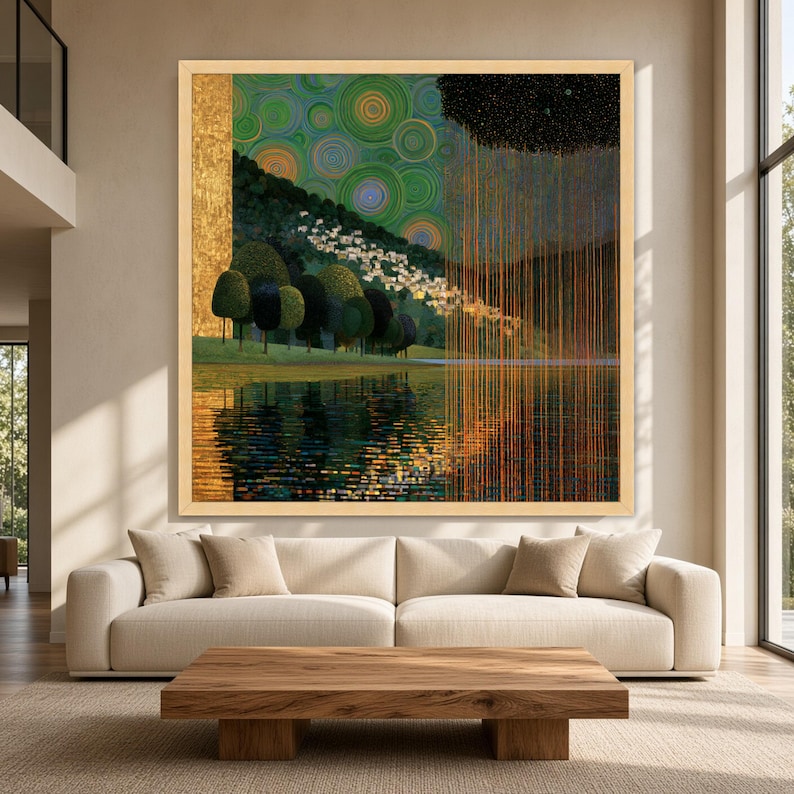 Gustav Klimt Abstract Nature Canvas Print, Colorful Trees, Water ...