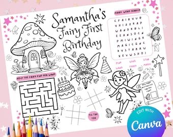 Fairy First Birthday Colouring Page, Activity Sheet for Kids, Digital Download