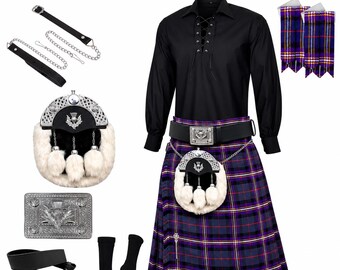 Men's Scottish 8 Pieces Thistle Sporran kilt outfit Traditional Highland Kilt set Available in 50+ Tartans
