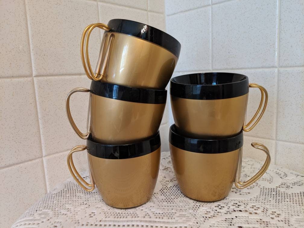6-Vintage NFC Thermal Coffee Mugs Black/Gold Insulated Coffee Mugs