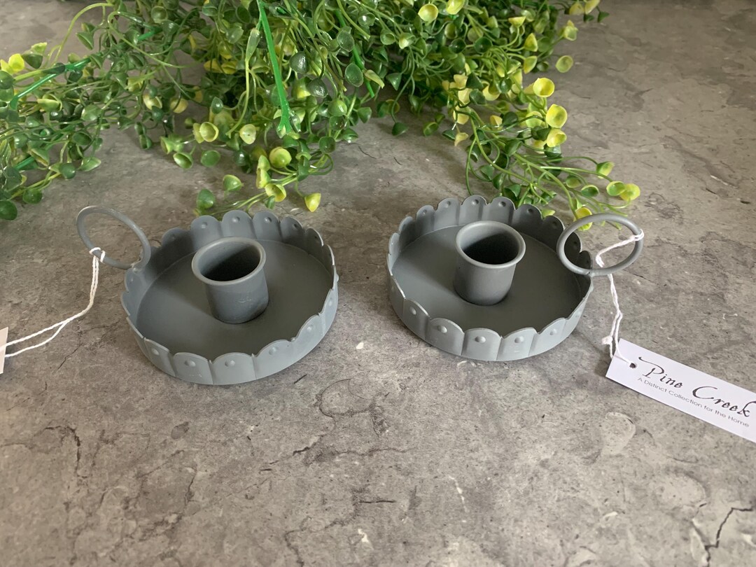 Farmhouse Gray Fluted Metal Taper Candle Holders, Set of Two - Etsy