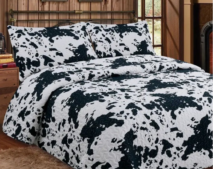 NEW Western Cow Skin Hide Pattern Printed Quilted Bedspread Set