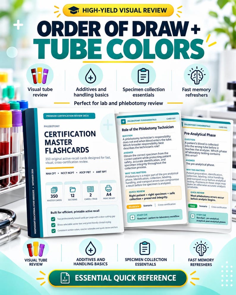 Phlebotomy Certification Flashcards | Order of Draw Cards | 350 Cards ...
