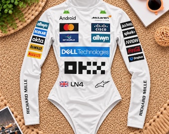 White Lando Norris 4 Inspired F1 Bodysuit, Full Sleeve Compression Suit (Lycra Spandex)
