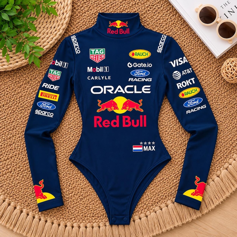 Red Bull Racing Flag Icon Max Verstappen Inspired Blue Racing Bodysuit, Motorsport Base Layer ...