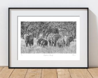 Elephant Family - A3 Collector’s Edition Fine Art Print | Elephant Fine Art Art | African Wildlife / Elephant Decor