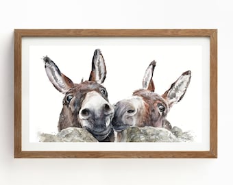 Pair of Donkeys Watercolour Giclee Print, Donkey Painting, Donkey Lover Gift, Animal Watercolour Art