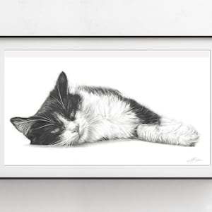 Cat Art Print, Tuxedo Cat Drawing, Black and White Cat, Gift for Cat Lovers, Cat Art, Cat Art Print, Cat Drawing Wall Art