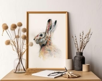 Hare Wall Art Print by UK Animal Artist, British Wildlife Fine Art Print,  Hare Gifts, Hare Painting