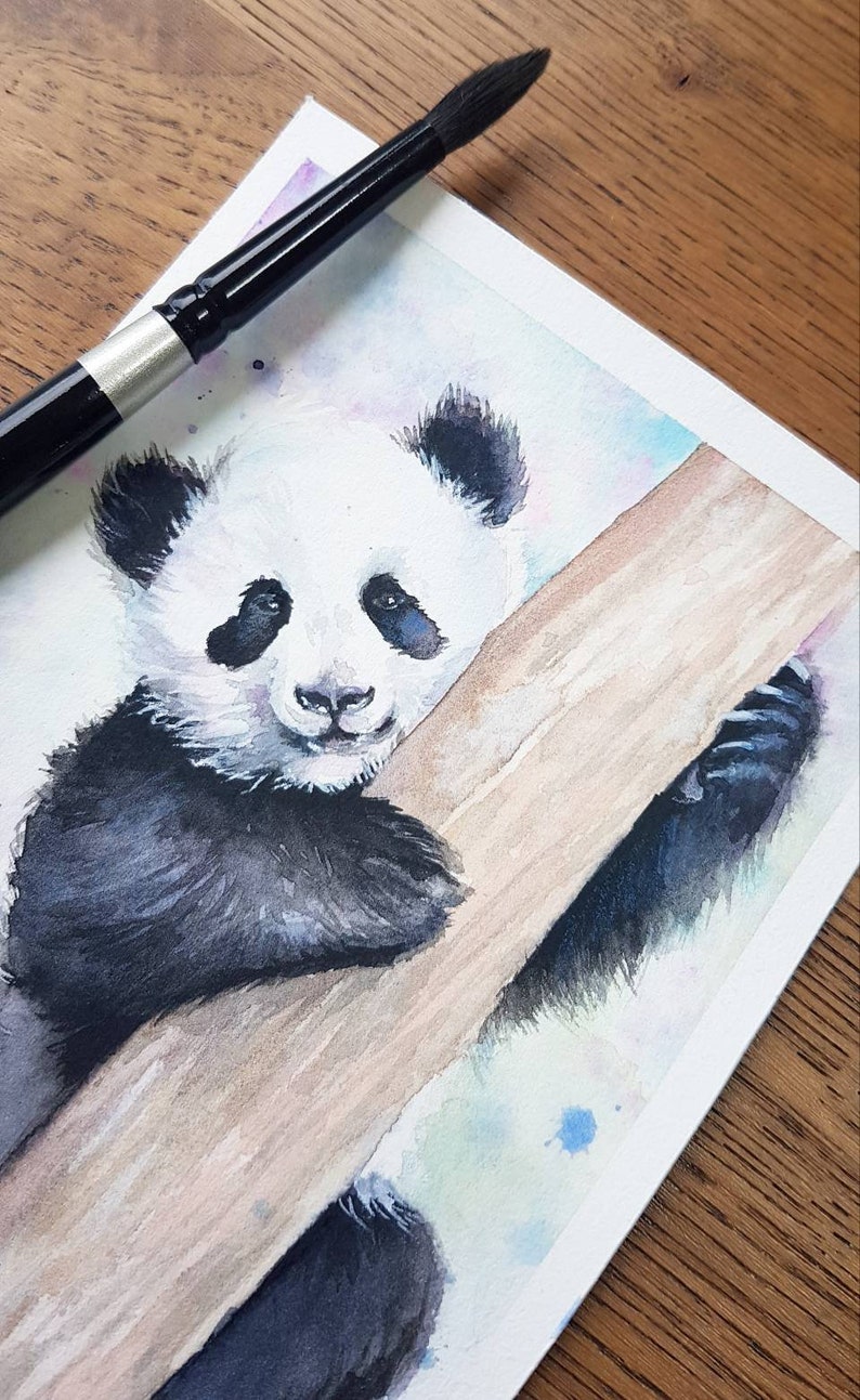 Panda Picture Panda Gift Panda Art Print UK Gift Wildlife Art Watercolour Painting Panda Wall Art Animal Free Postage
