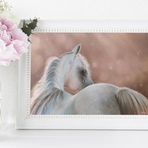 Horse Fine Art Wall Decor, Horse Pastel Painting, Horse Lover, Animal Art Print, White Horse, Horse Artwork, Horse Home Decor