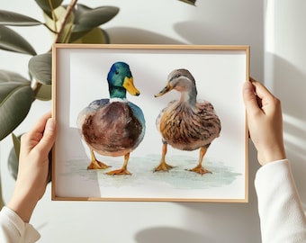 Mallard Duck Couple Watercolour Print, Duck Wall Art, Duck Art Print, Fine Art Giclée Print, Mallard Duck Painting, Duck Picture