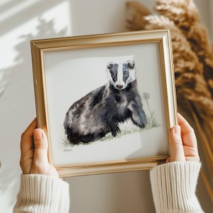 Badger Art Print, Watercolour Painting, Badger Wall Art, Wildlife Art, British Wildlife, Animal Lover, Countryside Art