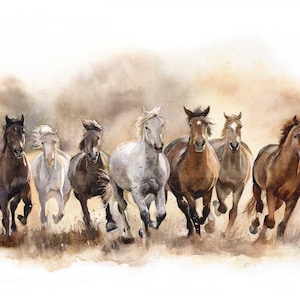 Wild Horses Art Print, Herd of Horses Running, Horse Watercolour Painting, Horse Wall Decor, Horse Art Modern, Equine Art, Equestrian Art.